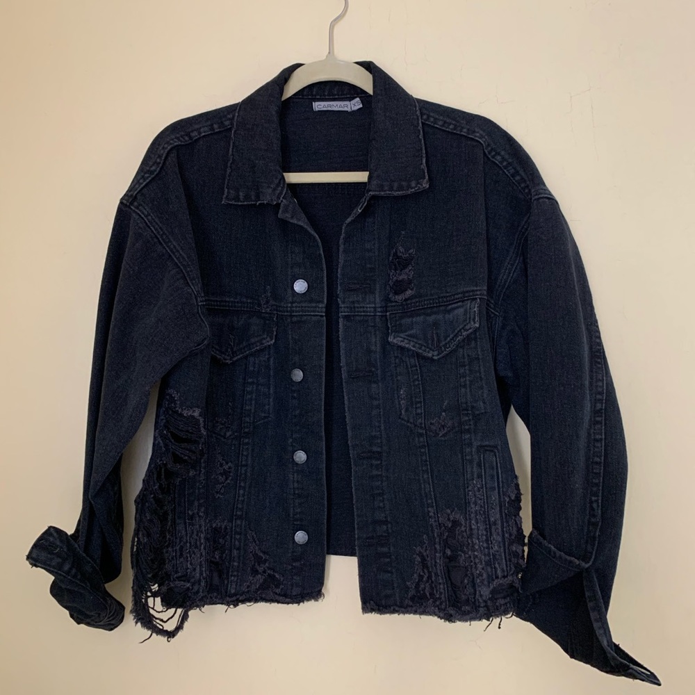LF Oversized Black Distressed Jean Jacket